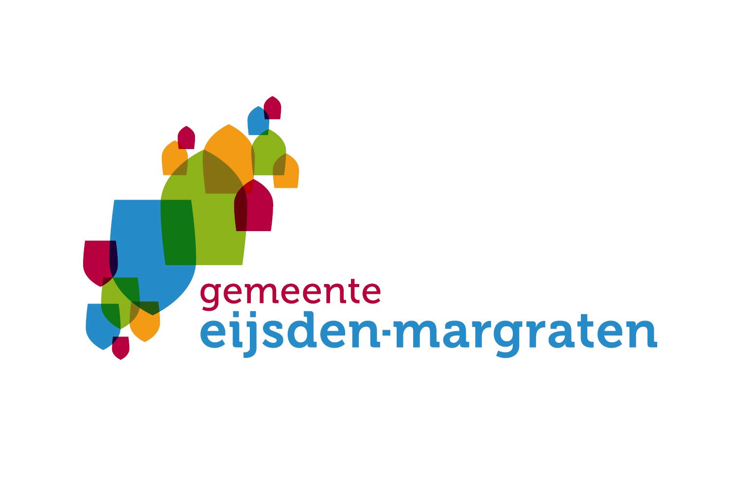 Logo gemeente Eijsden-Margraten, de schildjes in vier kleuren rood, groen, oranje, blauw staan voor de kernen in de gemeente
